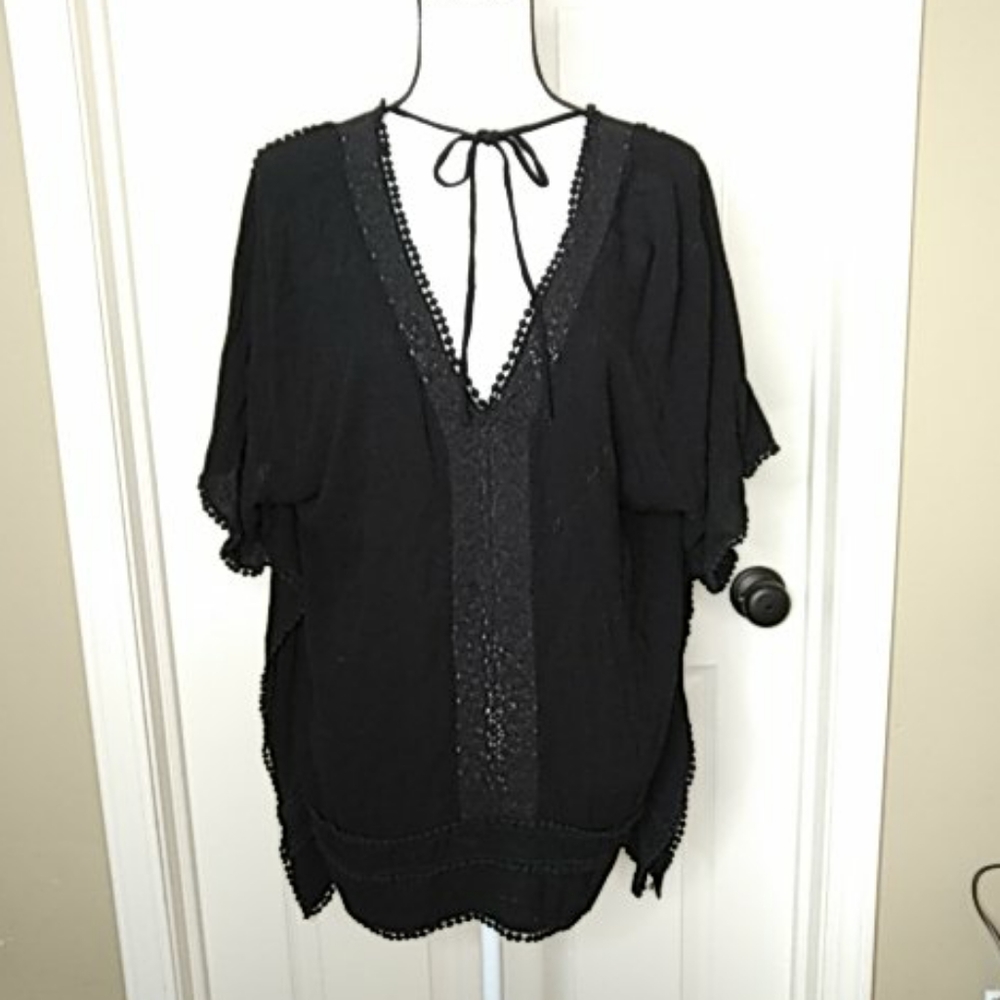 Forever 21 Black Bathing Suit Cover Up BOHO Look S